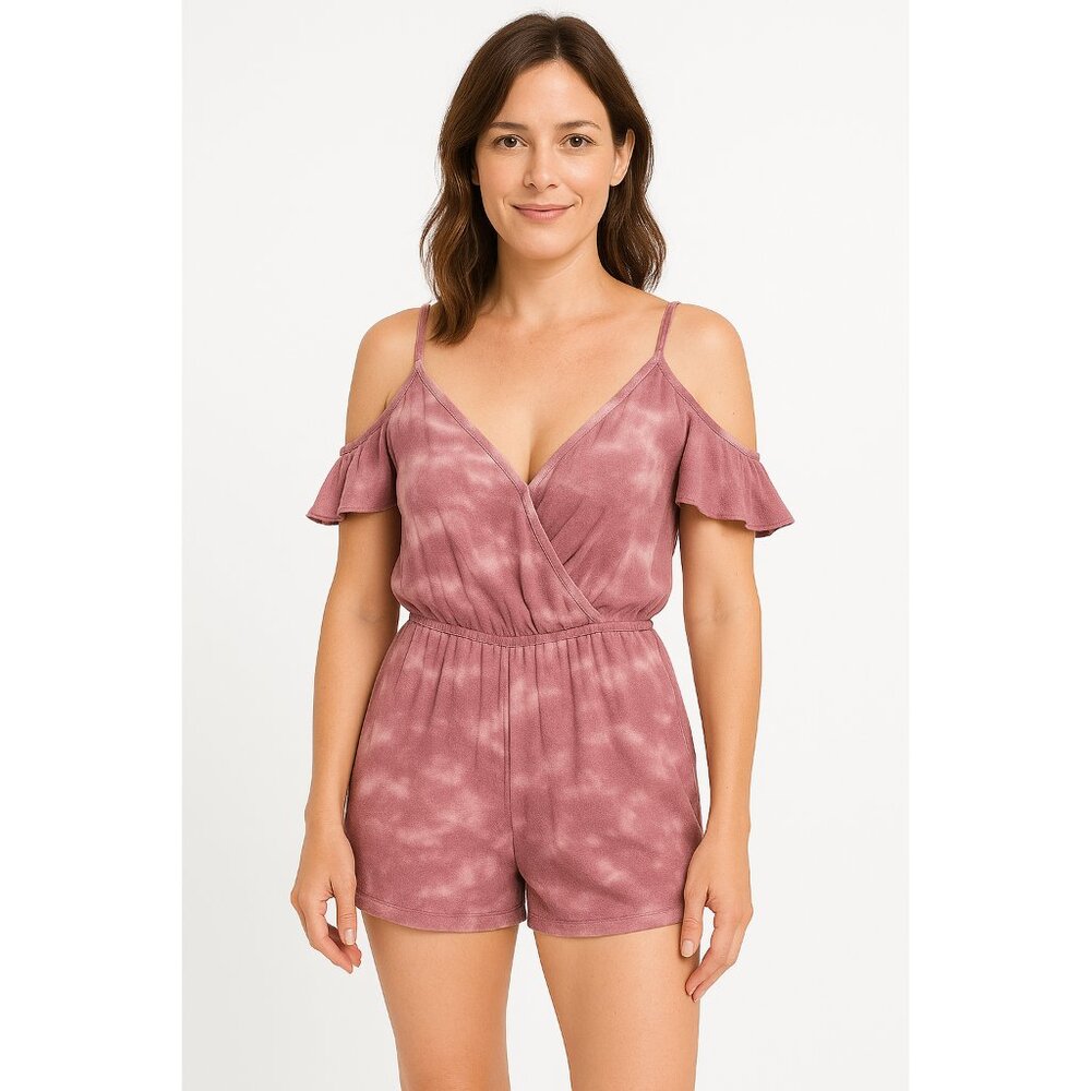 Mudd Romper Womens Size Medium Pink Tie Dye Cold Shoulder Y2K Preppy Boho Summer